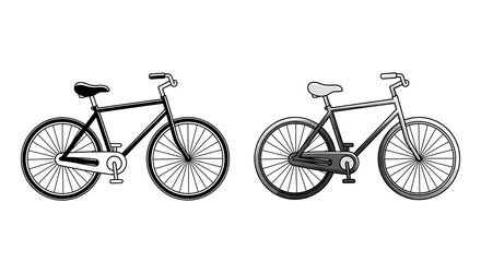 Fototapeta premium Black and white line of two vintage bicycles side by side bike