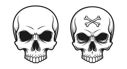 Obraz premium Black and white line of skulls with different expressions bone skeleton head face