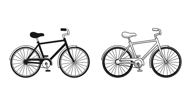 Black and white line of two vintage-style bicycles bike retro