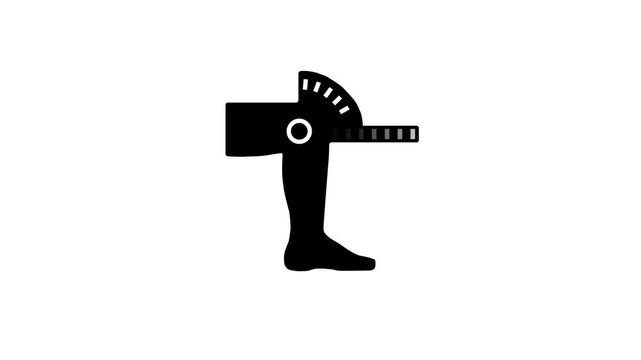 Black Icon of a Knee Joint with a Goniometer on a White Background Keywords: icon, knee, joint, goniometer, measurement, angle, protractor, medical, healthcare, physical therapy, orthopedics