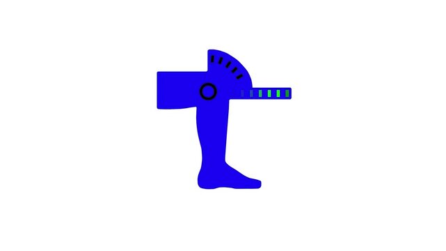 Blue Icon of a Knee Joint with a Goniometer on a White Background Keywords: icon, knee, joint, goniometer, measurement, angle, protractor, medical, healthcare, physical therapy, orthopedics