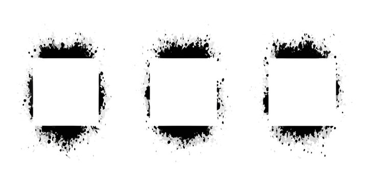 three black ink splatter borders on white background