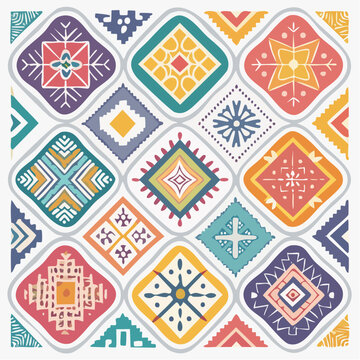 Colorful Geometric Tribal Diamond Pattern
