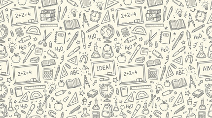 Seamless hand drawn education and school supply doodle pattern background. © pixel*