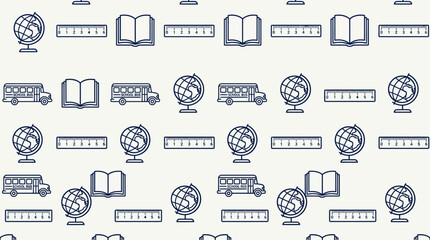 Fototapeta premium Seamless line icon pattern of travel and education symbols in minimal style.