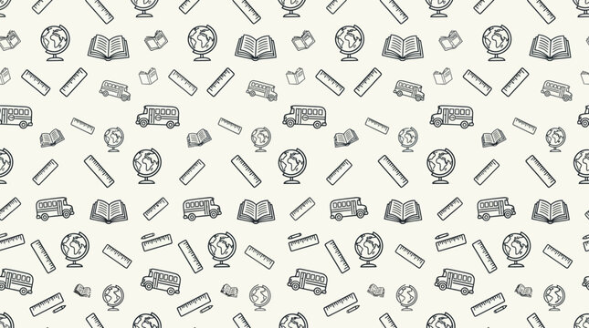 Seamless vintage travel icons pattern with suitcases cameras and maps for background designs.