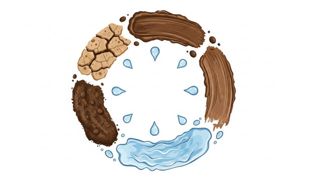 Top view natural materials circle composition with soil mud and water textures in detailed vector illustration