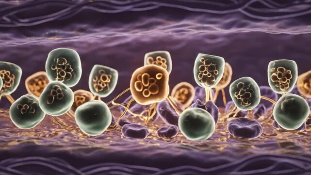 Cellular therapy depicted by transparent body weakened immune system rebuilds strength recovery abstract loop with copy space