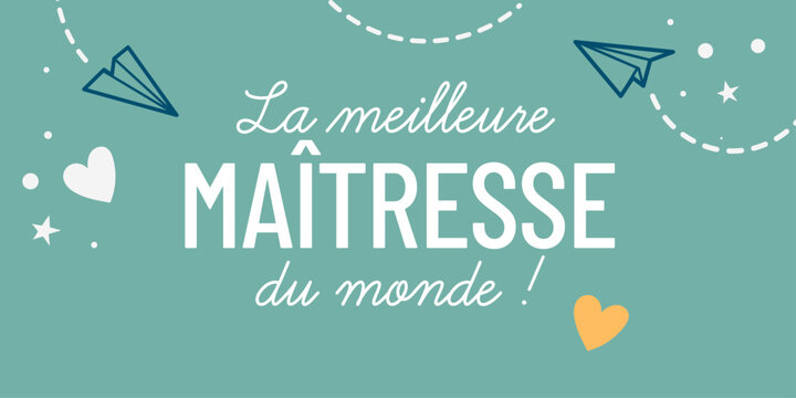 Carte de remerciement pour ma&icirc;tresse avec message &ldquo;La meilleure ma&icirc;tresse du monde&rdquo;, design minimaliste avec &eacute;l&eacute;ments d&eacute;coratifs. Id&eacute;al pour fin d&rsquo;ann&eacute;e scolaire et cadeau enfant.
