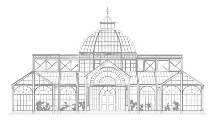 Architectural line drawing of a glass conservatory with dome © prince