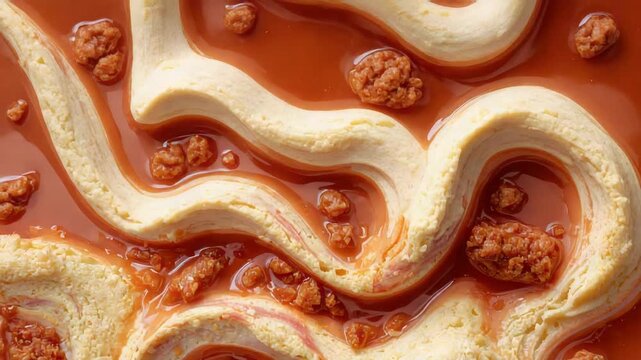 Creamy custard caramel swirl dessert with praline crunch and warm indulgent crumble