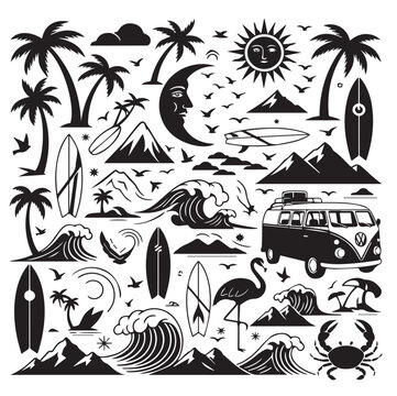 Tropical paradise montage sun sea and adventure in black and white