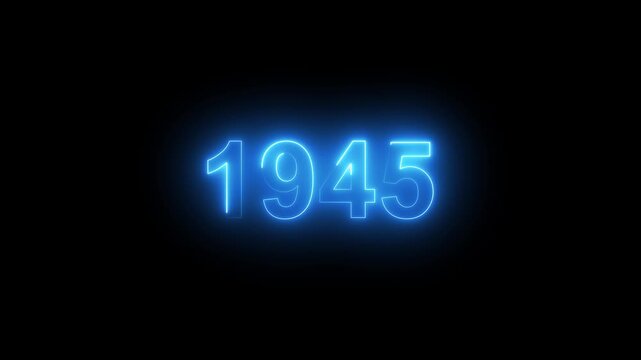 1945 year neon glow digital clock display abstract background neon clock