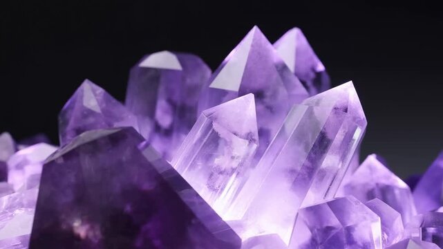 Close-up of stunning amethyst crystals with vibrant purple hues. Natural beauty and healing properties of gemstones showcased in detail