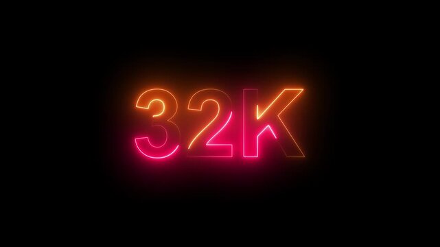 Glowing 32 k resolution digital number display with vibrant pink neon light effect isolated on