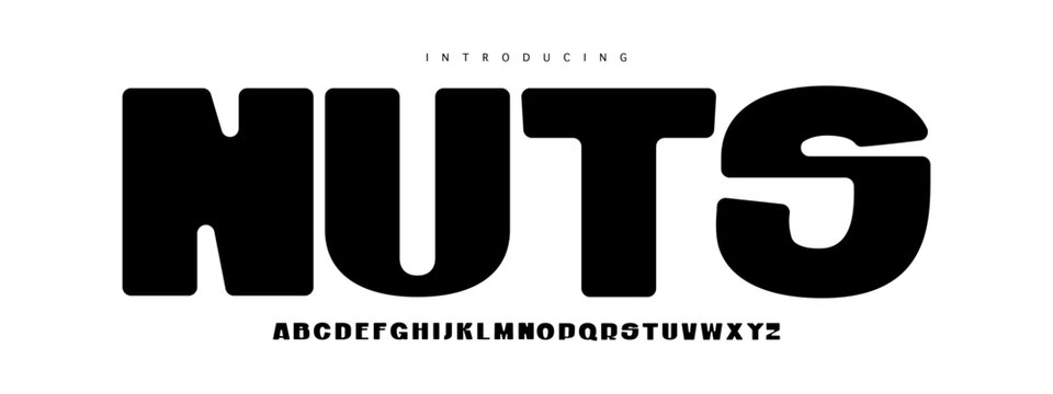 Nuts font : A modern ultra-bold display. Heavy minimalist sans for powerful headlines, bold branding, and impact posters.