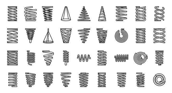 collection of various spring coil designs and types isolated on white background