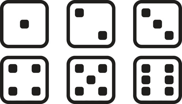 Six sided dice icons isolated on transparent background