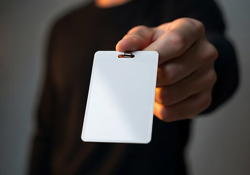 Blank ID badge mockup on lanyard corporate employee identity card