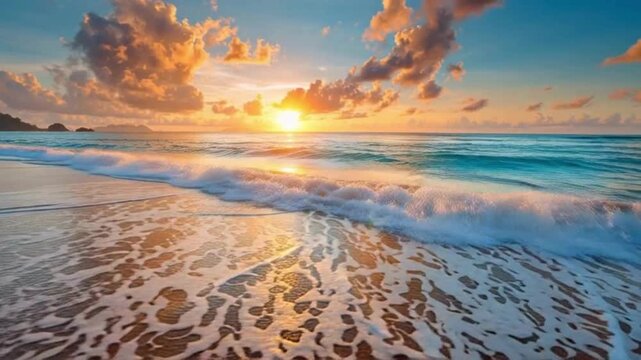 Golden Hour Ocean Waves Crashing on Rocky Coastline Slow Motion