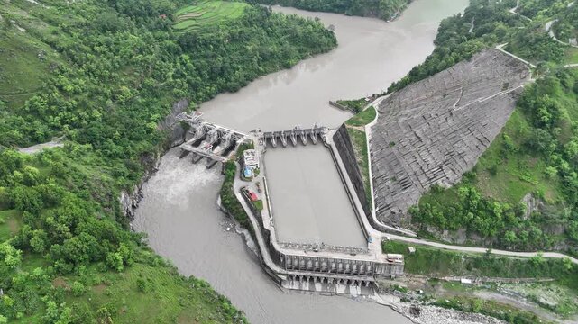 Drone Shot of Sustainable Energy Production and River Infrastructure 4K