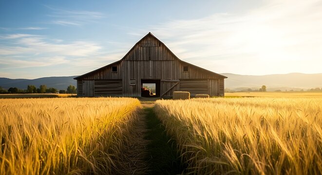 Rustic Barn in Field.