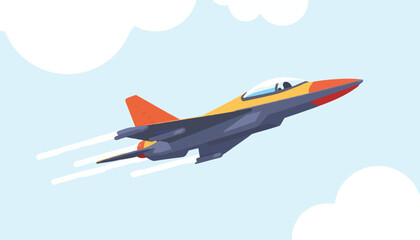 Fototapeta premium A colorful cartoon fighter jet flying fast.