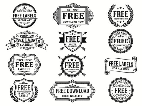 12 set of free label vector illustration