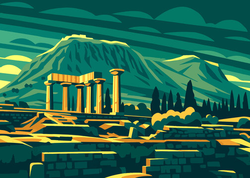 Ancient Temple Ruins in Corinth, Greece