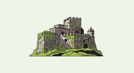 Naklejka premium Old stone fortress overgrown with green moss and vegetation