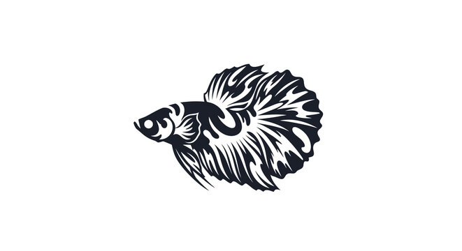 Elegant Betta Fish Silhouette, Siamese Fighting Fish, Exotic Aquatic Animal