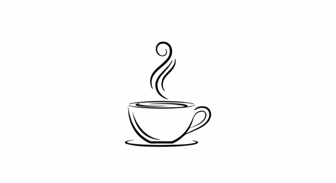 Minimalist sketch of a steaming coffee cup on a saucer