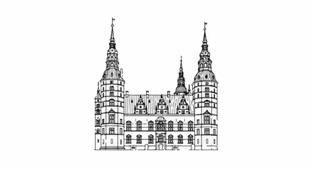 Fototapeta premium Ornate castle with multiple spires and a central facade