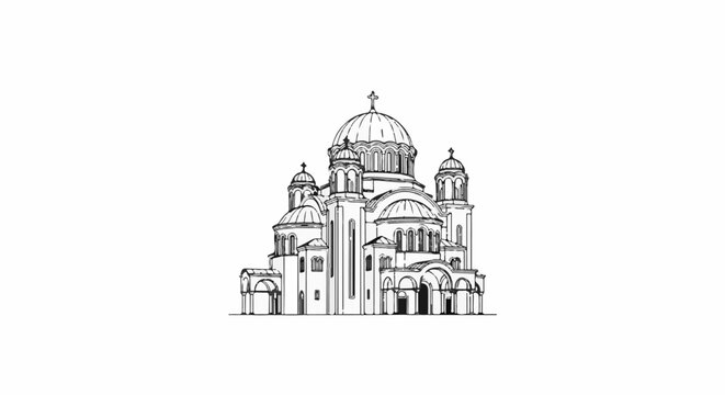Ornate Eastern Orthodox church with multiple domes and a central cross