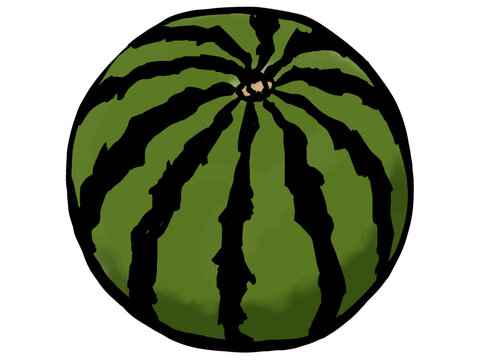 Watercolor Style Watermelon Illustration / Hand-Painted Brush Texture / スイカのイラスト （筆タッチ・夏野菜・スイーツ） 
