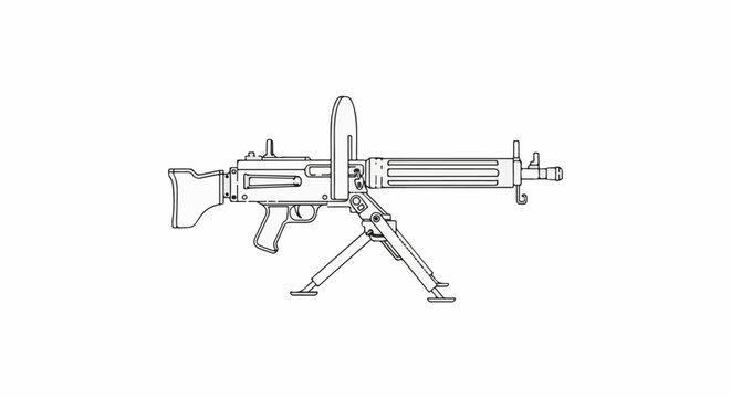 Line drawing of a military automatic firearm with bipod support