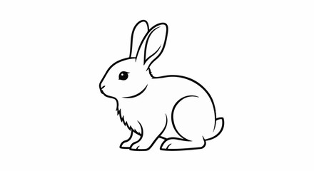 Obraz premium Line drawing of a cute rabbit sitting on a white background