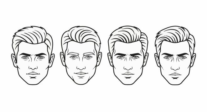 Line art portraits of four diverse men's faces