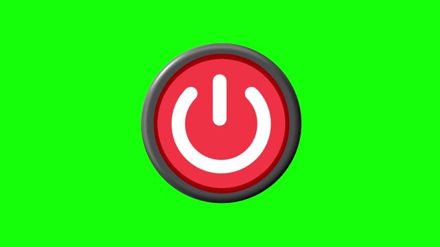 3D Red Power Button  Animation on green secreen 