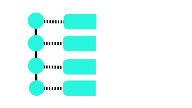 Four cyan Steps Infographic List Animation on white background 