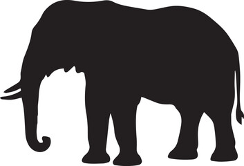 Fototapeta premium A black elephant silhouette vector illustration of a large wild mammal with a trunk and tusk walking isolated on a white background for nature safari wildlife art