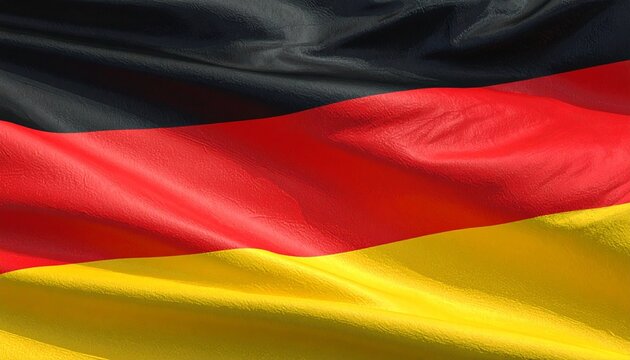 German national flag with black-red-gold horizontal stripes, rippled fabric texture, symbol of unity, democracy, and national identity.