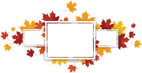 Autumn frame illustration set, maple leaf artwork, seasonal greeting design, fall invitation graphic, decorative foliage concept for celebration © Fenshi