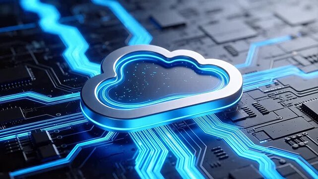 Cloud computing symbol on circuit board