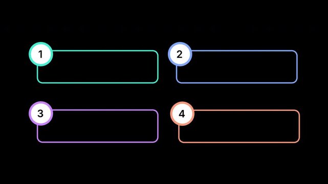 Animated Numbered List Boxes 1 to 4 for Infographics and Presentations