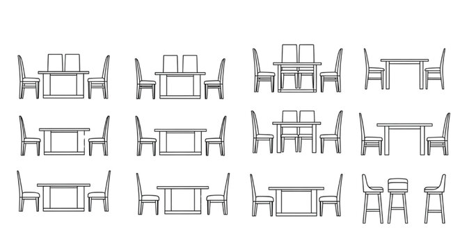 Dining Table and Chair Elevation CAD Blocks with Multiple Seating Variants and Bar Stool Options for Interior Design