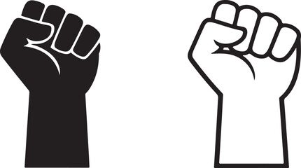 Obraz premium Raised fist icon set symbolizing protest, unity, power and resistance in bold hand gesture style
