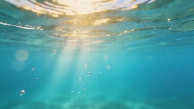 Underwater view of sunlight and bubbles