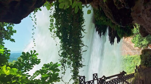 POV Steadicam from the Cave Under Edessa Waterfalls, Greece