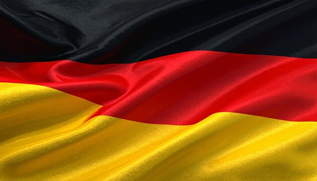 German national flag with black-red-gold horizontal stripes, rippled fabric texture, symbol of unity, democracy, and national identity.